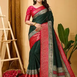 HERE&NOW Checked Zari Silk Cotton Kanjeevaram Saree-picture-28