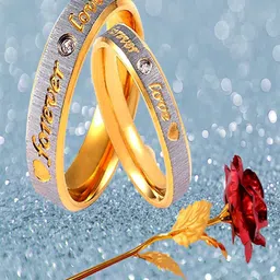DIVASTRI Set Of 2 Gold Plated Stone Studded Couple Rings With Rose image 4
