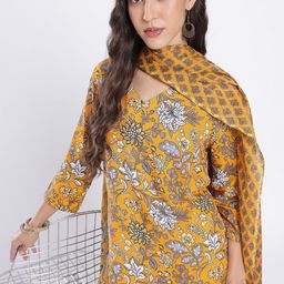 Anouk Rustic Floral Printed V-Neck Straight Kurta With Trousers & Dupatta-picture-17