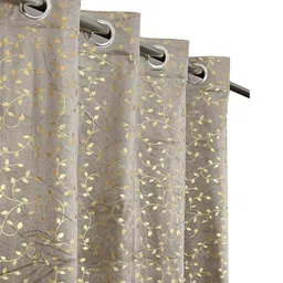 GEET CREATIONS Grey & Brown Set of 2 Floral Door Curtain image 3
