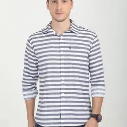 Rope Horizontal Striped Spread Collar Pure Cotton Slim Fit Shirt-picture-33