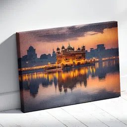 Tushaco Handicrafts Brown & Yellow Golden Temple Religious Canvas Wall Art image 5
