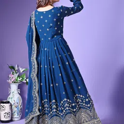 KALINI Floral Embroidered Thread Work Georgette Anarkali Kurta With Dupatta image 5