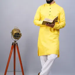 stoneheart Men Solid Cotton Blend Straight Kurta image 5