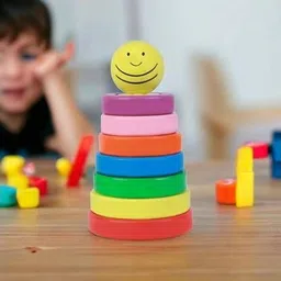 smartbee toys Shape Stacker Rainbow Rings Tower with Activity Flashcards 15 Pieces for Kids image 2
