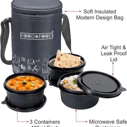 foodnfood Executive Microwave Safe 3 Microwave Safe Inside Steel Containers (400 Ml Each) 3 Containers Lunch Box-picture-10