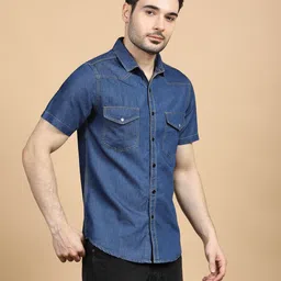 grandstitch Men Regular Fit Washed Spread Collar Casual Shirt image 4