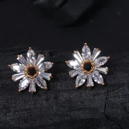 justpeachy Gold-Plated Cubic Zirconia Floral Studs-image-2