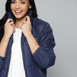 Mast & Harbour Women Navy Blue Solid Padded Jacket-picture-32