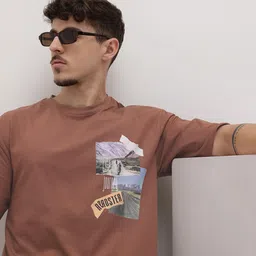 The Roadster Life Co. Men Graphic Print Drop-Shoulder Sleeves Pure Cotton T-shirt-picture-31
