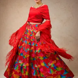 THETAA Embroidered Silk Ready to Wear Lehenga With Blouse And Dupatta image 3