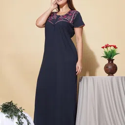 9shines Label Navy Blue Solid Maxi Nightdress image 4