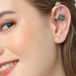 OOMPH Silver-Toned Floral Ear Cuff Earrings-picture-25