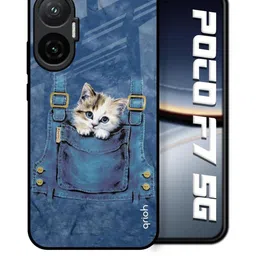 QRIOH Quirky Printed Poco F7 5G Kitty In Pocket Glass Back Case Mobile Accessories-picture-14