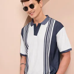 Mast & Harbour Men Striped Polo Collar Relaxed Fit T-shirt-picture-10