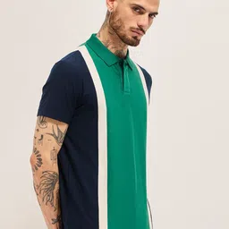 THE BEAR HOUSE Men Colourblocked Polo Collar Cotton T-shirt image 5