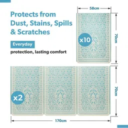 Aura Cream-Coloured & Blue Printed Cotton Sofa Cover With Arms image 3