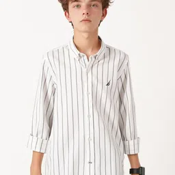 Nautica Boys Premium Fit Vertical Striped Button-Down Collar Pure Cotton Casual Shirt-image-54
