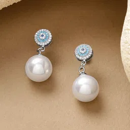 Rubans Voguish Rhodium-Plated Zircon Studded & Pearls Beaded Spherical Drop Earrings-picture-27