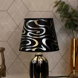TAYHAA Black & Silver Toned Textured Ceramic Contemporary Frustum Shaped Table Lamp image 1