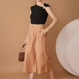 Chemistry Women Relaxed High-Rise Easy Wash Pleated Cotton Culottes Trousers image 5