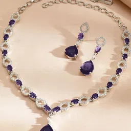 Rubans Rhodium-Plated Cubic Zirconia Studded Necklace And Earrings image 3