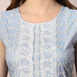 Stylum Women Geometric Printed Thread Work Lace Frills Bows and Ruffles Kurta image 2