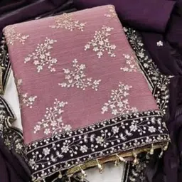 BlissFlair Floral Embroidered Sequinned Georgette Unstitched Dress Material-picture-23