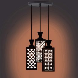 Gojeeva Black & White Textured Wooden Rectangle Shaped Ceiling Lamp-picture-47