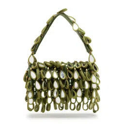 Anekaant Tipify Olive Green and Gold Mirror Work Embellished Fabric Clutch image 3