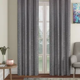 SOKNACK Grey & Gold-Toned Set of 2 Geometric Long Door Curtain-image-48