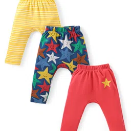Babyhug Interlock Knit Full Length Diaper Legging Star Print Pack Of 3 - Multicolor-image-60