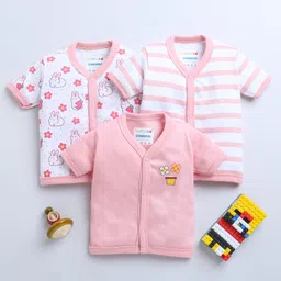 BUMZEE Cotton Woven Half SleevesJhablas with Stripes & Bunny Print Pack of 3 - White & Peach-picture-11