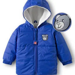 Mark & Mia Woven Full Sleeves Hooded Quilted Jacket With Teddy Bear Patch - Blue-picture-24