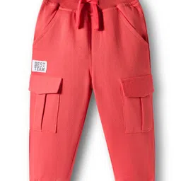 Babyhug French Terry Knit Full Length Lounge Pant With Text Badge - Rust Orange-picture-11