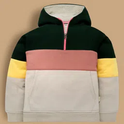 Cherry Crumble By Nitt Hyman Knit Full Sleeves Colour Blocked Light Winter Hooded Sweatshirt - Multi Colour image 1