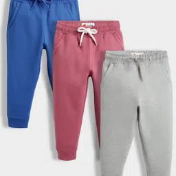 Orange Sugar 100% Cotton Fleece Knit Pack Of 3 Solid Winter Wear Joggers - Multi Colour-picture-40