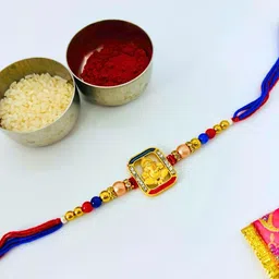 sangria Ganeshji Stone Studded & Beaded Thread Rakhi Traditional Handmade Rakhi for Brother image 2
