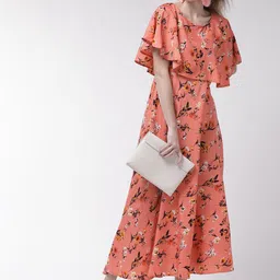 Moda Rapido Floral Print Flutter Sleeve Ruffled Crepe A-Line Maxi Dress-picture-24