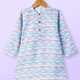 Babyhug Cotton Woven Full Sleeves Kurta Dhoti Set With Abstract Print- Blue image 2