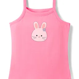 Babyhug 100% Cotton Singlet Sleeves Slips With Polka Dots & Bunny Print Pack of 3 - Pink Navy Blue & Orange image 2