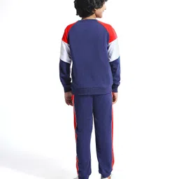 Honeyhap Premium 100% Cotton Knit Raglan Sleeves Oversize Winter Wear Suit With Bio Finish & Basketball Print - Navy & Red image 3