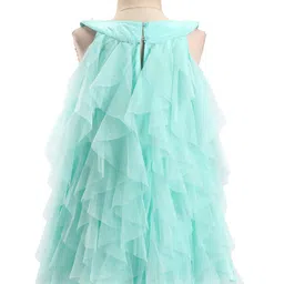 Babyhug Woven Sleeveless Party Wear Frilled Dress With Floral Applique - Mint Blue image 4