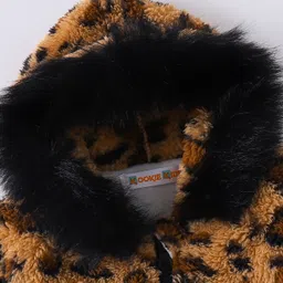 Kookie Kids Full Sleeves Hooded Fur Jacket With Cheetah Print Design - Brown image 4