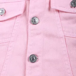 Kiddopanti Denim Woven Full Sleeves Unicorn Patch Embroidered & Sequins Embellished Crop Jacket - Pink image 5