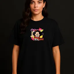 Anikmart Women Mickey Mouse Dri-FIT Graphic Printed Round Neck Cotton Oversized T-shirt-image-46