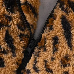 Kookie Kids Full Sleeves Hooded Fur Jacket With Cheetah Print Design - Brown image 5