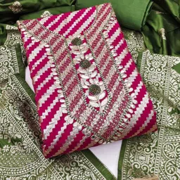 LeeliPeeri Designer Floral Woven Design Jacquard Gota Patti Unstitched Dress Material-picture-26