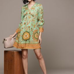 Label Ritu Kumar Floral Print Puff Sleeve Jacquard A-Line Mini Dress-picture-47