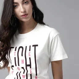 The Roadster Lifestyle Co Women White & Black Printed Boxy Round Neck T-shirt-image-39